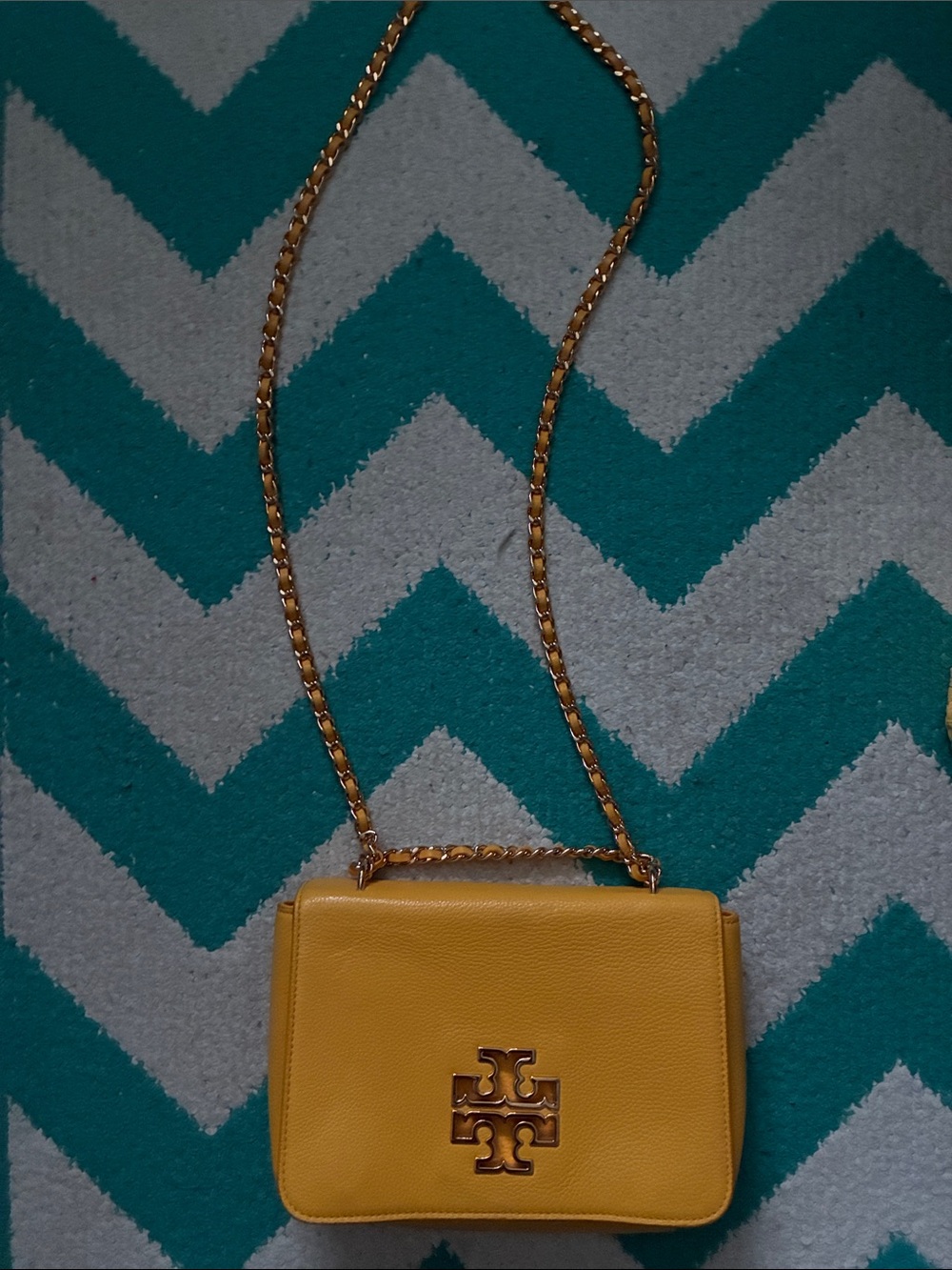 Tory Burch Yellow Leather Crossbody Shoulder Bag with Logo Accent